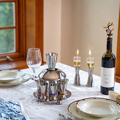 Yair Emanuel Modern Hammered Pillar Candle Holders | Shabbat Candlestick Holders | Minimal Tapered Design (Small 4.3" CX-1) - size: Small 4.3" CX-1