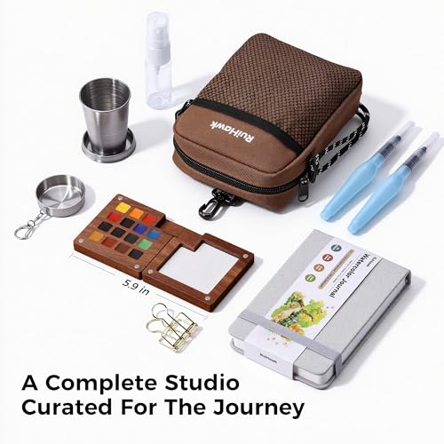 15-Color Watercolor Paint Set, All-in-One Travel Water Color Kit with Wood Palette, Sketchbook & Bag, Non-Toxic Portable Painting Set for Adults, Beginners, Artists & Outdoor Urban Sketching - color: 15 Colors
