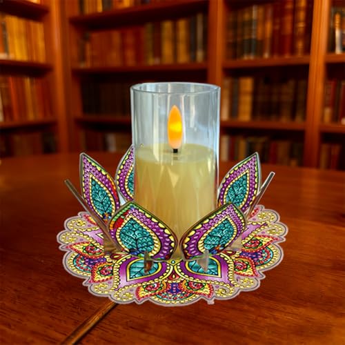 DIY Diamond Art Painting Candlestick Holders 5.71in Mandala Flower Shape Desk Candle Tray Tabletop Ornaments for Wedding Ramadan Party Home Table Centerpiece-Mandala02 - color: Mandala02