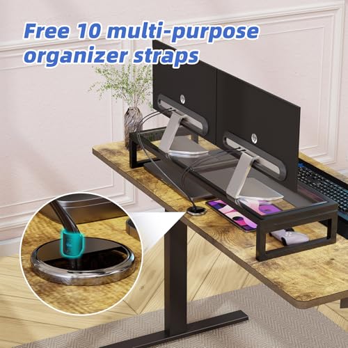 Simple Trending Dual Monitor Stand Riser, Tempered Glass Computer Desk Organizer with Mouse Pad for Laptop, iMac, TV, Black - color: Black, size: 32”W x 10”D x 5.5”H