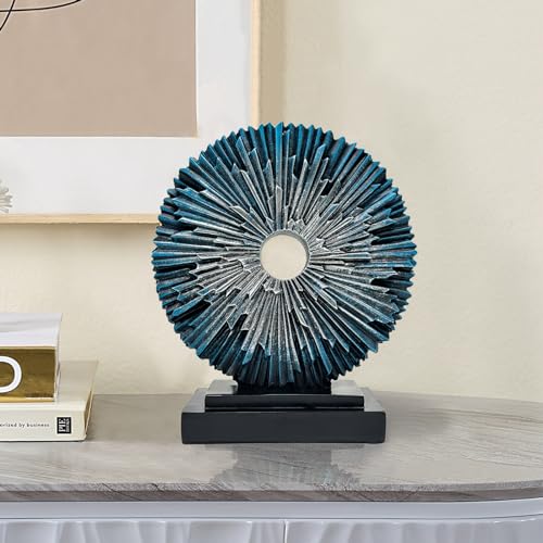 Abstract Statue for Home Decor,Office Desk Sculpture for Men,Creative Round Line Ornament for Bookshelf,Modern Decorative Sculpture,Bedroom,Livngroom,Table(Blue) - color: Blue, size: Round Statue