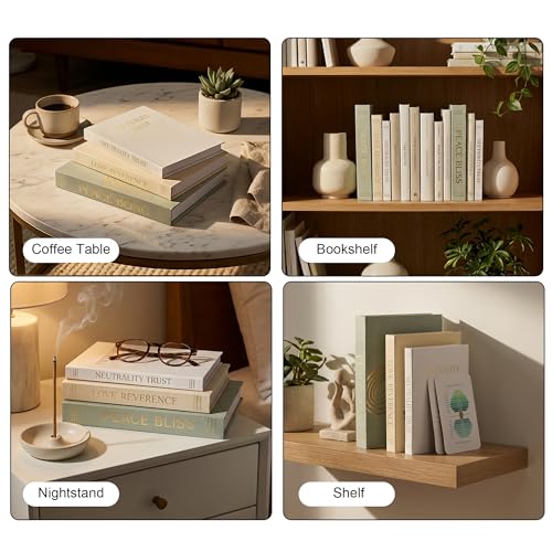Decorative Book Box Set of 3 with Storage - Linen Hardcover Faux Books for Coffee Table, Bookshelf - Includes Energy Card & Keepsake Gift (Beige)