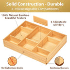 Umilife Bamboo Desk Drawer Organizer, Wood Junk Organizer Tray with Adjustable Dividers, Anti-Skip Storage Organization in Office Bathroom Drawer for Vanity, Makeup, 12" x 9" - size: 12"x9"