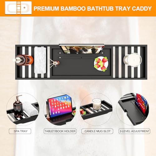 Bathtub Tray Black - Bath Tray Expandable - Bath Table Trays for Bathtub/Tub,Premium Bamboo Wooden, Fits Most Bath Tubs - color: Dark Black
