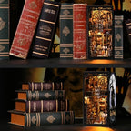 Book Nook Kit, Book Nook Kits for Adults DIY Booknook Model Build, DIY 3D Wooden Puzzle Bookend Booknook Bookshelf Insert Miniature Dollhouse Kit for Home Decoration - style: Dark Family
