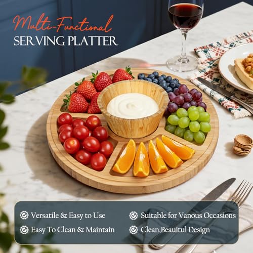 Masthome Bamboo Christmas Cake Stand with Lid, 6 in 1 Cake Holder with Lid,Multi-Functional Serving Platte, Dessert Display Stand and Charcuterie Board for Nutst, Chips & Dips,Fruit Platter - color: Bamboo Cake Stand With Lid