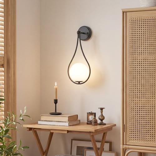 Mid-Century Wall Sconces Set of 2 Black Modern Globe Wall Lighting Indoor Hardwired Wall Lights for Hallway Office,Porch, Bedroom, Living Room,Stairway - color: Black