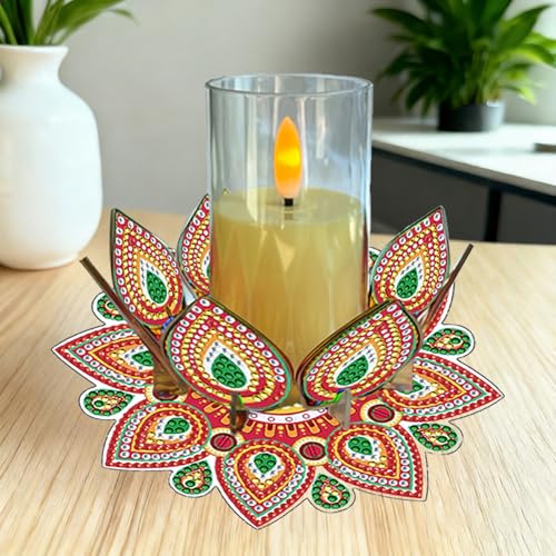DIY Diamond Art Painting Candlestick Holders 5.71in Mandala Flower Shape Desk Candle Tray Tabletop Ornaments for Wedding Ramadan Party Home Table Centerpiece-Mandala10 - color: Mandala10