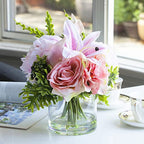Enova Floral Clear Glass Cylinder Vase 5 x 5 Inches Round Flower Vase, Pillar Candle Hurricane Floating Candle Holder Vase, Small Floral Glass Vase for Decoration Home, Wedding Centerpiece (1 Piece) - size: 5W X 5H