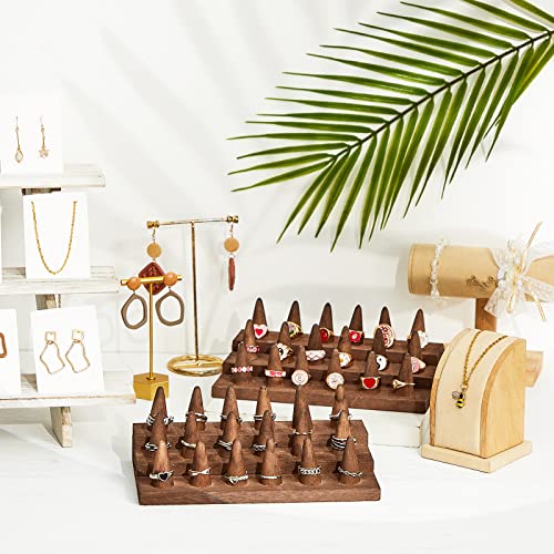 Juexica 2 Pcs Wooden Ring Display Ring Holder Display Stand for Jewelry Wood Jewelry Counter Showcase 3 Step Rings Organizer for 18 Rings Storage Selling(Brown) - color: Brown