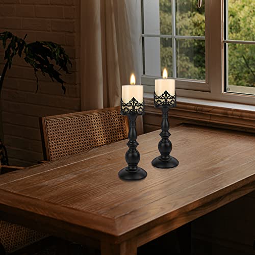 Candle Holders for Pillar Candles Gothic Matte Black Vintage Tall Candle Holders Set of 2 Decorative Large Table Centerpieces Candle Stand Decor (Black 2PCS A) - color: Black 2pcs a
