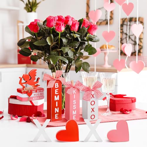 Vercraft 11 Pcs Valentine's Day Table Decorations XOXO Tiered Tray Decor Love Centerpiece Pink Wooden Books Home Table Top Decor for Wedding Party Supplies - style: Xoxo