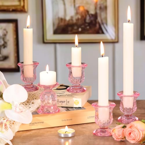 10pcs Pink Candlestick Holders, Glass Taper Candle Holders for Table Centerpiece Decor, Wedding, Valentine's Day, Mother's Day, Party Gift - color: Pink