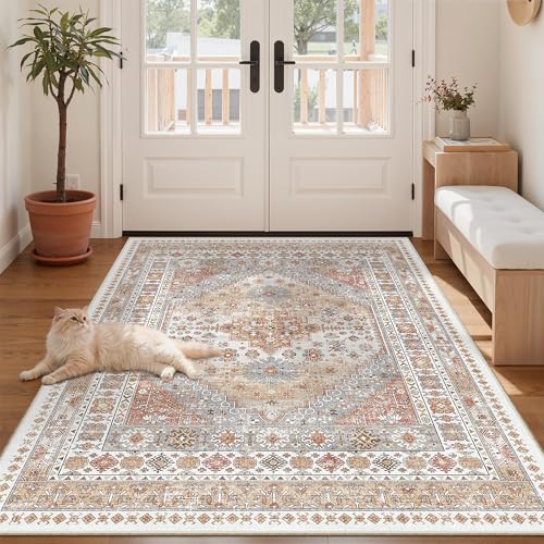 zesthome 3x5 Area Rug Ultra Soft Washable Rug, Non Slip Area Rug Indoor Entrance, Stain Resistant Rugs for Living Room Bedroom Vintage Home Decor (Orange,3'x5') - color: Orange, size: 3' x 5' (Rectangular)