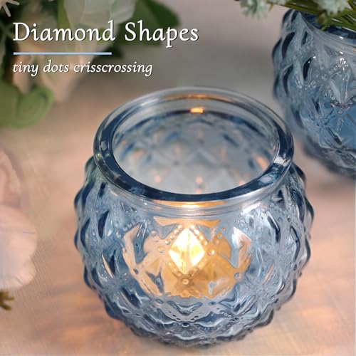 DARJEN 48Pcs Blue Round Candle Holders - Bulk Glass Candle Holders for Vintage Decoration, Tea Lights for Wedding Shower, Party & Gift - color: Blue, size: 48PCS