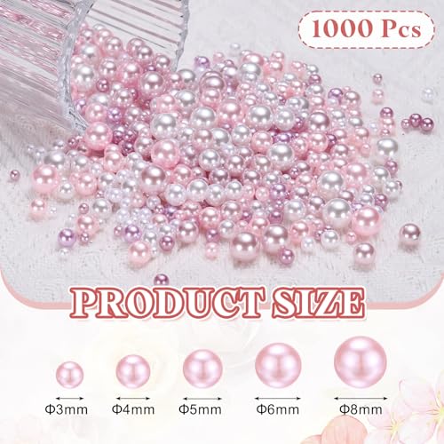 PATIKIL 1000 Pcs No Hole Pearls, 3mm 4mm 5mm 6mm 8mm Mini Round Faux Pearl for Art Crafts Jewelry Making Nail Vase Filler Birthday Wedding Party, Pink/Purple - color: Pink/Purple