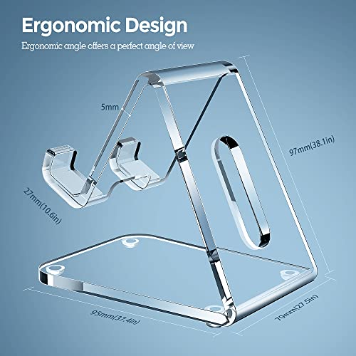 CreaDream Acrylic Cell Phone Stand, 5mm Thicker Clear Cell Phone Holder, Transparent Phone Stand for Desk, Desktop, Desk Accessories, Suitable for iPhone 14 13 Pro Max, All Smartphone 4-8inch - color: Clear