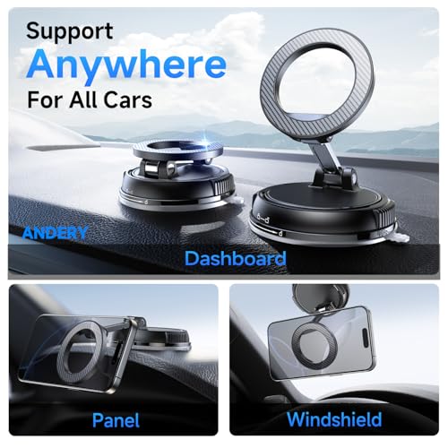 ANDERY Car Phone Holder for Magsafe [78+LBS Strongest Suction & 2400gf Magnetic] 360° Adjustable Car Phone Mount, Phone Holders for Your Car for iPhone 17 Pro Max 16 15 14 13 12 Plus Air, Carbon Fiber - color: Carbon Fiber