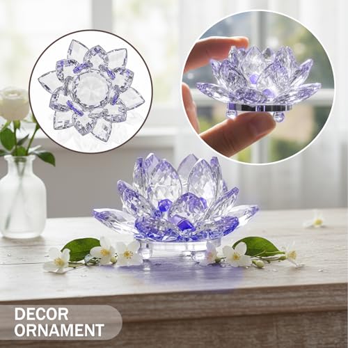 Lotus Flower Figurine,Crystal Lotus Decor Centerpiece,Feng Shui Home Decor for Office Desk Accent in 2.5 Inch - color: Purple