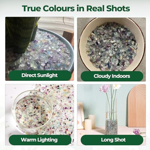 T4U Crystal Chips Stone Crushed Quartz Glass 2LB - Fluorite Tumbled Gravel Small Decorative Pebbles Bulk, Mini Polished Rocks Pieces for Crafts, Vases Filler, Succulent Plants, Aquarium Gravel Rocks - color: #4 - Fluorite, size: 2 LB