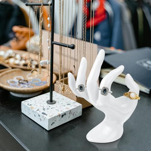 yuntop 1 Pack Hand Form Ring Holder Mannequin Hand Jewelry Organizer Stand Watch Stand Bracelet Ring Support Aesthetic Rack (White) - color: White