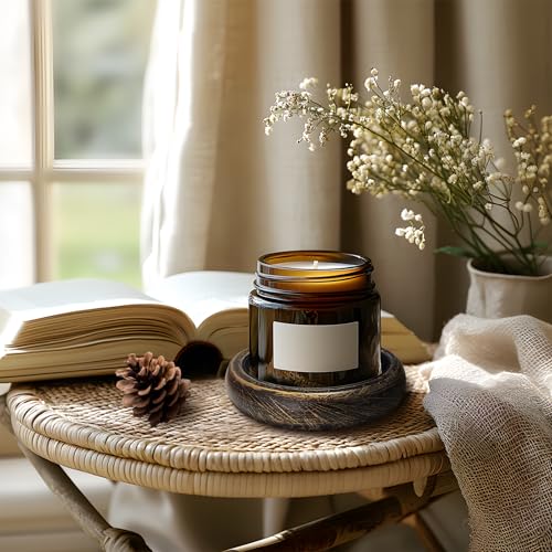 Candle Holder for Pillar Candle Set of 4, Farmhouse Wood Candle Plate, Rustic Wooden Candle Stand, Candles Tray Decorative for Living Room, Table Centerpiece, Black Gold - color: Black Gold, size: Set of 4