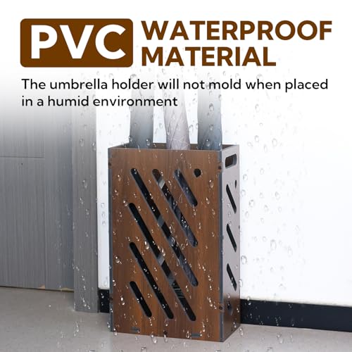 Brown Umbrella Stand for Entryway, Umbrella Holder with Removable Water Tray, PVC Umbrella Storage Bin Indoor Outdoor, Freestanding Storage Organizer for Home, Office, Hotel