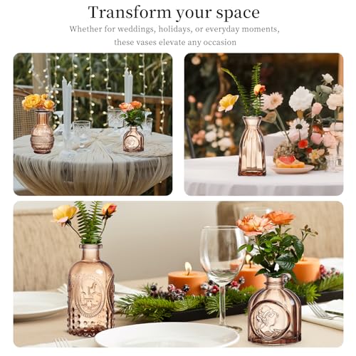 Glass Bud Vases Set of 64 - Amber Assorted Small Mini Glass Vases for Flowers, Crystal Vintage Vase Set, Bulk Centerpieces for Table Décor, Wedding, Home and Events (Amber, 64 Pcs) - color: Amber, size: 64 Pcs