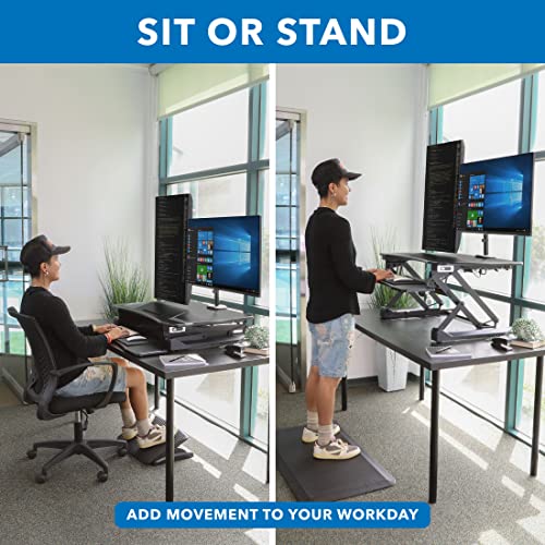 Mount-It! Electric Standing Desk Converter with Dual Monitor Arms for 2 Screens (Max 32"), Large 35.4" Wide Desktop, Motorized Stand Up Desk Riser, Keyboard Tray, USB, Black Stand up Desk Convertor - size: Large 35.4"