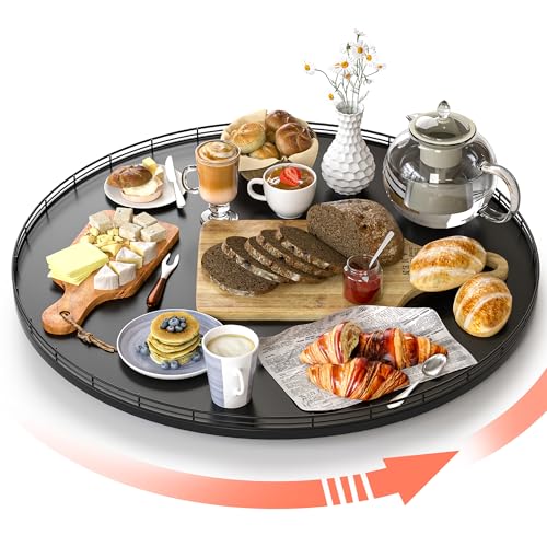 Oroyutor 24" Oak Wooden Lazy Susan Turntable for Dining Table, Extra Large Round Lazy Susans Organizer for Kitchen Countertop Charcuterie Boards Cheese Board Organization and Storage Black Home Decor - color: Black, size: 24