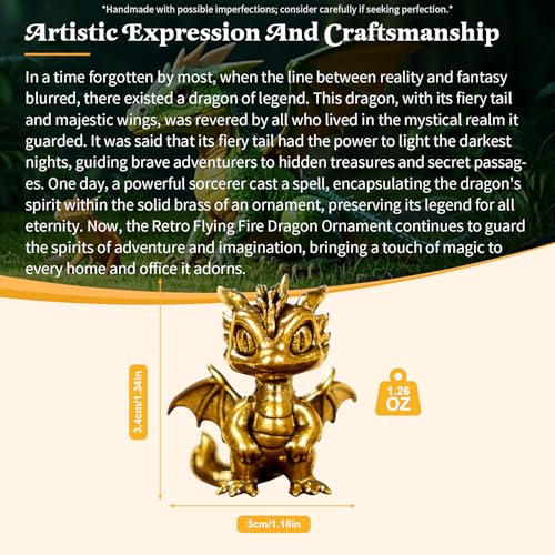 CHOVY Retro Handcrafted Flying Fire Dragon Ornament - 100% Solid Brass Decor | Unique Dragon Sculpture with Flaming Tail & Wings | Vintage Style Collectible Art Piece for Home, Fantasy Lovers Gift - style: Fire Dragon