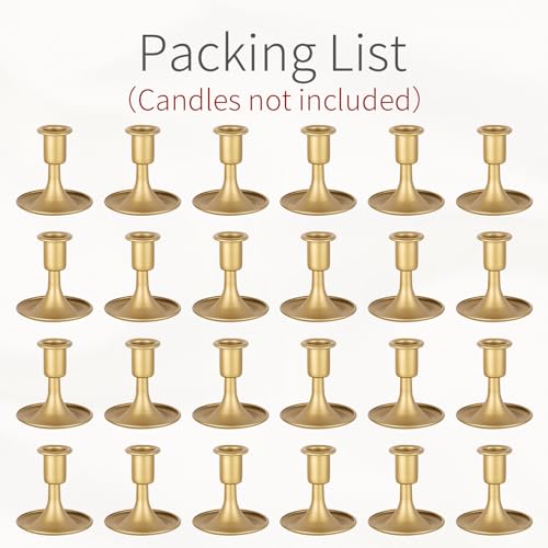 Gold Candle Holders Candlestick Holders: Set of 24 Candle Taper Holders Metal Candle Holders for Candlesticks for Wedding Centerpiece Party Chrismas Mantel Home Decor - size: 24Pcs