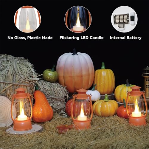 12Pcs Orange Mini Lanterns for Fall Halloween Thanksgiving & Western Camping Decor – Small Lantern Decorative for Table Centerpiece, Hanging Ornaments for Christmas Wedding & Cowboy Party - color: Orange-12pcs