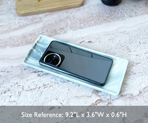 9.2" Porcelain Small Bathroom Tray, Ceramic Countertop and Vanity Tray for Cosmetics, Perfume, Jewelry, Candle - Kitchen Soap Tray for Kitchen Counter (Gray) - color: Gray, size: 9.2" x 3.6" x 0.6"