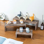 MyGift Rustic Brown Wood 3-Tier Collectibles Figurine Display Risers, Dessert Showcase Stands, Set of 3