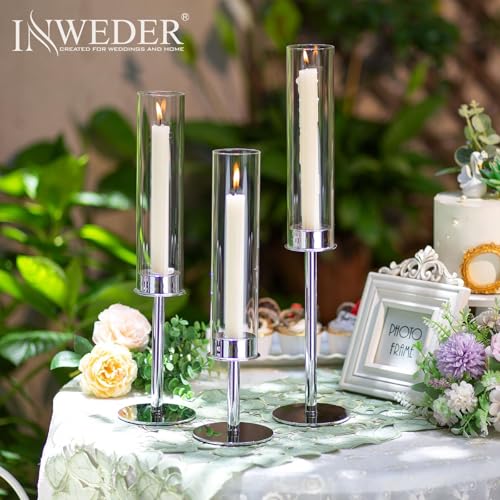 Silver Candle Holders for Candlesticks - Taper Candle Holders with Removable Glass, Tall Silver Candlestick Holders, Candle Stand Candle Sticks Long Holder for Table Centerpiece, Home, 30Pcs - color: Silver, size: 10 Sets(30 Pcs)