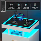 LED Nightstand with Wireless Charging Station - Modern Night Stand with Lights, Glass Top Bedside Table with Drawers for Bedroom, Glossy End Table with Human Body Induction (White) - color: White 2 Drawers-glass Top