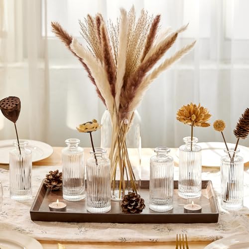 ComSaf Small Vases for Flowers Mini Clear Glass Bud Vases in Bulk, 5.2 inch Tall Mini Flower Vase, Vases for Centerpiece, Ribbed Vase, Wedding Table Ceterpiece, Home Decor, Housewarming Gift (Clear) - size: 6 Pcs