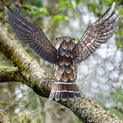 Natelf Garden Owl Sculptures & Statues, Standing Metal Bird Yard Art Sculpture for Patio Backyard Pond Outdoor Decorations - color: Brown