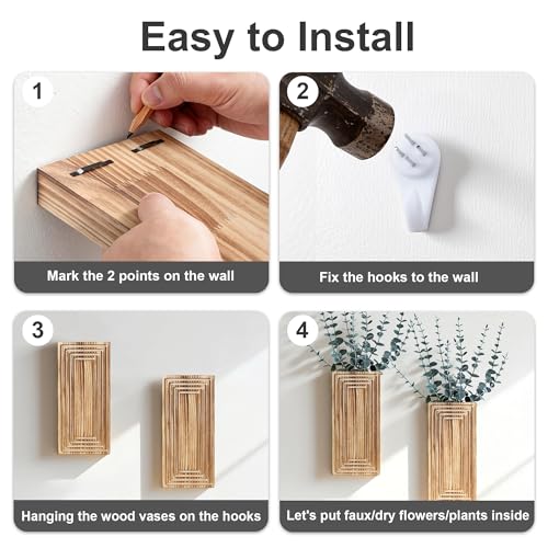 Wooden Wall Planter Vase, 2 Pack Black Wood Hanging Vases with Fake Eucalyptus for Indoor Modern Boho Farmhouse Wall Art Decor for Home Indoor Kitchen Modern Farmhouse Bathroom - color: Black With Eucalyptus