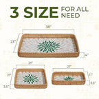 Set of 3 Rattan Serving Trays with Mother of Pearl Inlay – Handwoven Boho & Modern Farmhouse Decor for Kitchen, Bathroom, Coffee Table & Ottoman - style: Rattan Trays with Mother of Pearl Inlay