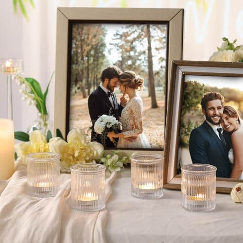 NITIME 32Pcs Ribbed Votive Candle Holders, Clear Tea Light Candle Holder for Wedding Table Decor, Glass Candle Holder for Bridal Shower Decor, Home and Holiday Decor - color: Clear