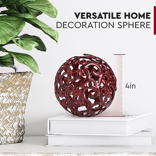 Everydecor Metal Decorative Sphere for Home Decor - Decorative Balls for Shelves, Centerpiece Bowls, Bookshelf - Decoration Orbs Accents for Living Room, Bedroom - Fancy Red Shelf Spheres - color: F. Red, size: 4 Inch