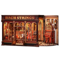 Book Nook Kit, DIY Miniature Music Workshop-Themed, 3D Wooden Puzzle Dollhouse with LED Lights, Bookend & Creative Bookshelf Decor, Craft Gifts for Family and Friends & Music Lovers (Bach Strings) - style: Bach String