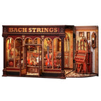 Book Nook Kit, DIY Miniature Music Workshop-Themed, 3D Wooden Puzzle Dollhouse with LED Lights, Bookend & Creative Bookshelf Decor, Craft Gifts for Family and Friends & Music Lovers (Bach Strings) - style: Bach String