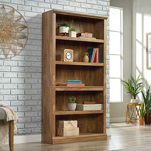 Sauder 5 Tier Book Shelf Wooden Bookcase Multipurpose Bookshelf for Home Office, Living Room, in Sindoori Mango - color: Sindoori Mango