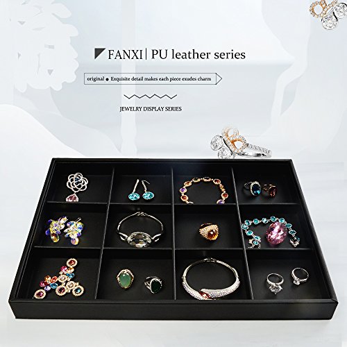 Oirlv Black Leather Jewelry Display Tray 12 Grid Jewelry Drawer Organizer Bracelet Bangle Organizer Independent Storage - style: P01702