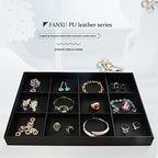 Oirlv Black Leather Jewelry Display Tray 12 Grid Jewelry Drawer Organizer Bracelet Bangle Organizer Independent Storage - style: P01702