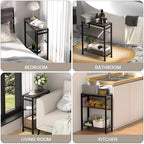 Side Table for Small Space, 3-Tier Narrow End Tablewith Magazine Holder,Slim Nightstand, Skinny Snack Couch Table in Living Room, Bedroom Study and Balcony(Ash Brown) - color: Ash Brown