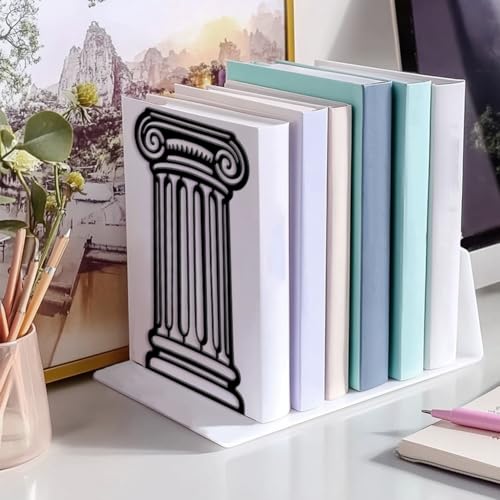 Peacoblue Metal Bookends for Shelves, Modern Decorative Heavy Duty Study Book Ends Stoppers for Office, Desk, Shelf, Room 5.3"x4.3"x7.9" Cast Iron Simple Tall Bookends 1 Pair (Roman Columns) - style: Roman Columns